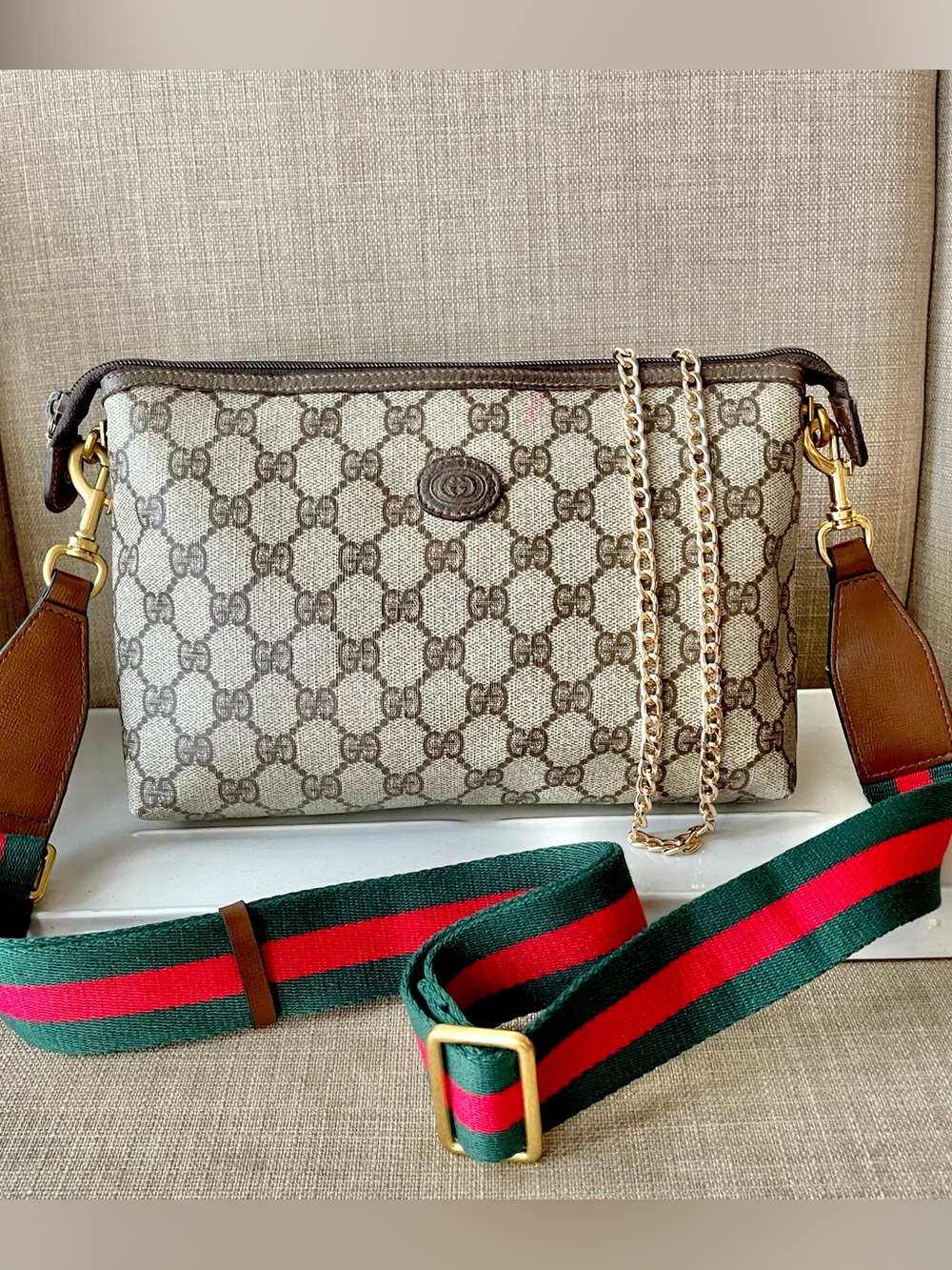 authentic Gucci vintage GG canvas crossbody bag brown clutch bag